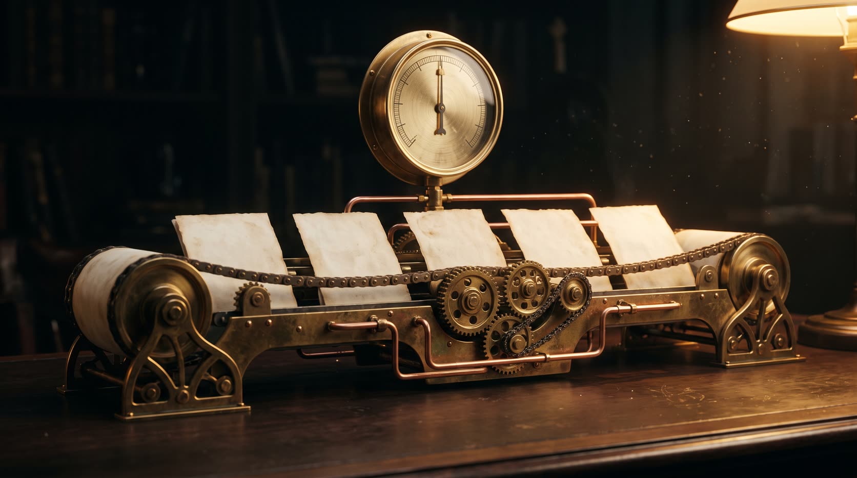 Form 4A rent increase documents moving through a two-month brass clockwork track with a tribunal cap gauge, Section 13 process under the Renters Rights Act